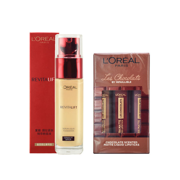 圖片 LOREAL Chocolate 極致持久霧感唇釉套裝+LOREAL 复顏提拉緊膚精華粉底液